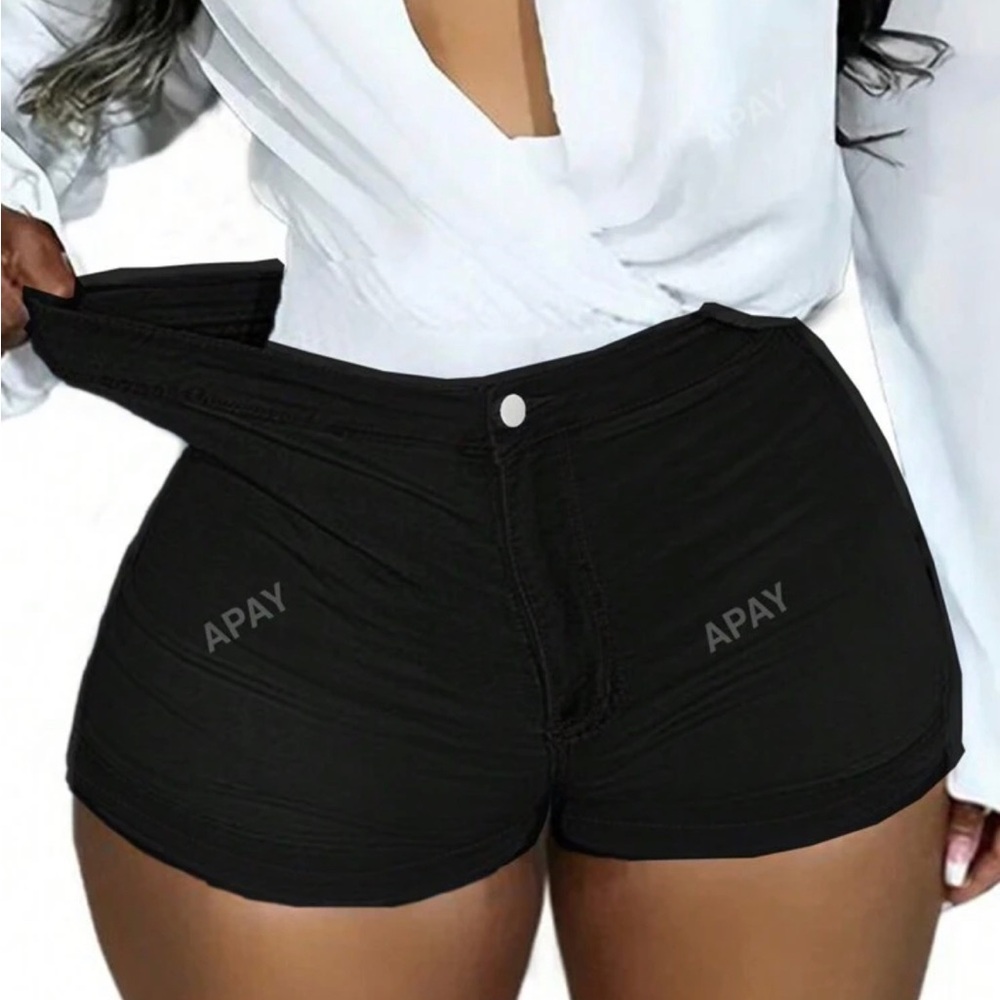 SHEIN Black High Waist Shorts Stretchy Denim